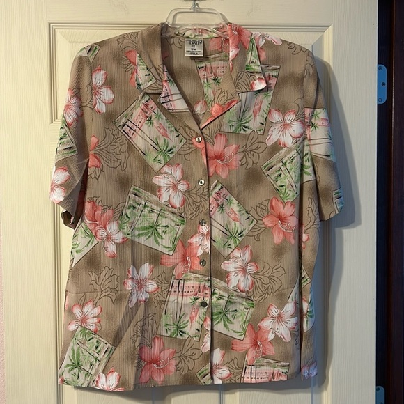 Vintage Allison Daley Button Down Blouse Hawaiin Tropical Print 18W - Picture 1 of 5